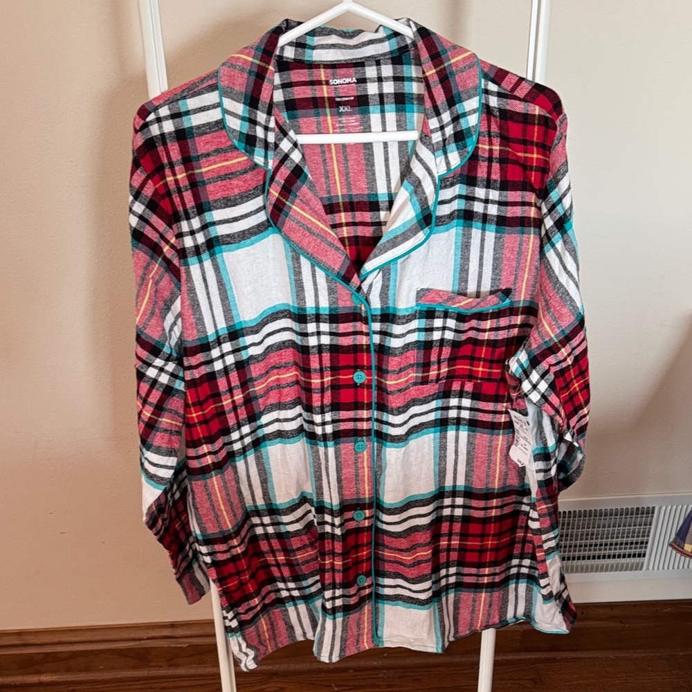 Sonoma sleepwear plaid flannel PJ top - size XXL   NWT